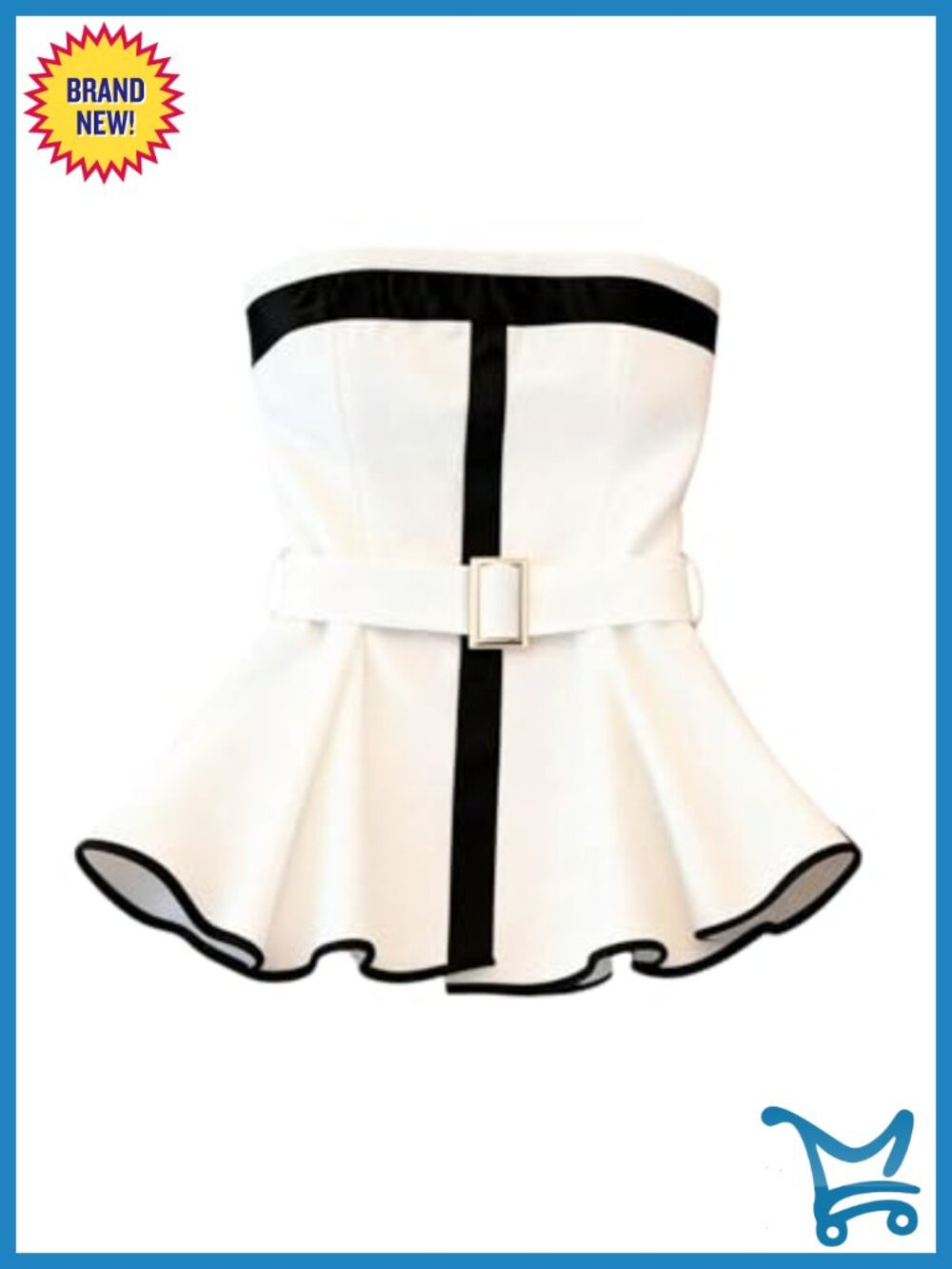 Women's Strapless Tube Peplum Tank Top Belted Ruffle Back Going Out